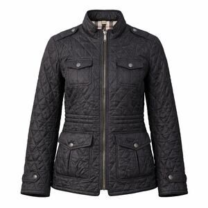 Burberry Brit Quilted Jacket Women XL Black Nova Check Lined Lightweight Coat